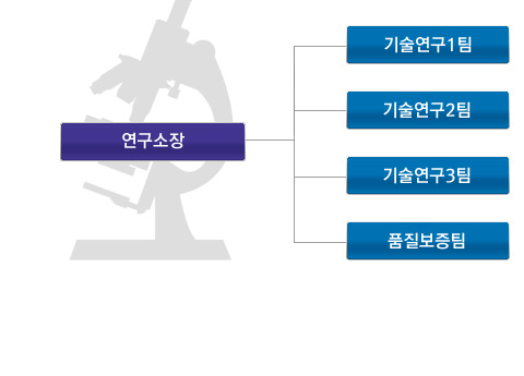 연구소 조직도는 연구소장 아래로 기술연구1, 2, 3팀과 품질보증팀으로 구성되어 있습니다.